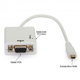 Cabo Adaptador Micro HDMI para VGA com udio, Branco Placidostore