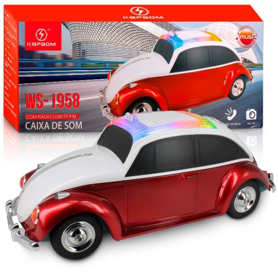 Caixa de Som Fusca KAPBOM
A Caixa de Som Bluetooth WS-1958 da KAPBOM oferece som potente em um design do carro Fusca em miniatura. Conecte facilmente via Bluetooth, reproduza msicas com alta qualidade e desfrute de horas de entretenimento porttil. Compatvel com dispositivos diversos,  a escolha ideal para experincias sonoras versteis.