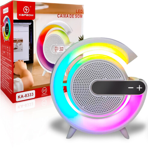 Caixa de Som Bluetooth com Led RGB KA-8333
Eleve sua experincia de audio e crie uma atmosfera nica em qualquer lugar com a nossa Caixa de Som Bluetooth com LED RGB. Perfeita para entusiastas de msica que buscam um toque de estilo e funcionalidade em um nico dispositivo. Pea a sua agora e descubra um novo nvel de entretenimento sonoro e visual!

Qualidade de Som Superior
Desfrute de um udio ntido e poderoso, graas  tecnologia avanada de alto-falantes embutidos. Aproveite suas msicas favoritas, podcasts e chamadas em alta definio, tornando cada experincia sonora memorvel.

Conectividade Bluetooth Simplificada
Emparelhe facilmente seus dispositivos compatveis via Bluetooth e transmita sua msica sem a confuso de fios. A conectividade sem fio oferece a liberdade de movimento enquanto mantm a qualidade do som.